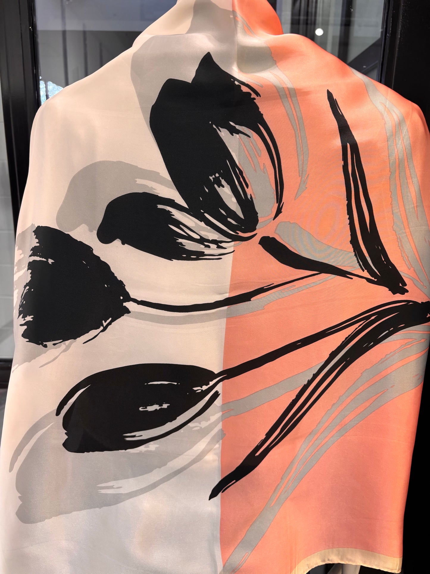 Silk square Scarf Pink and cream