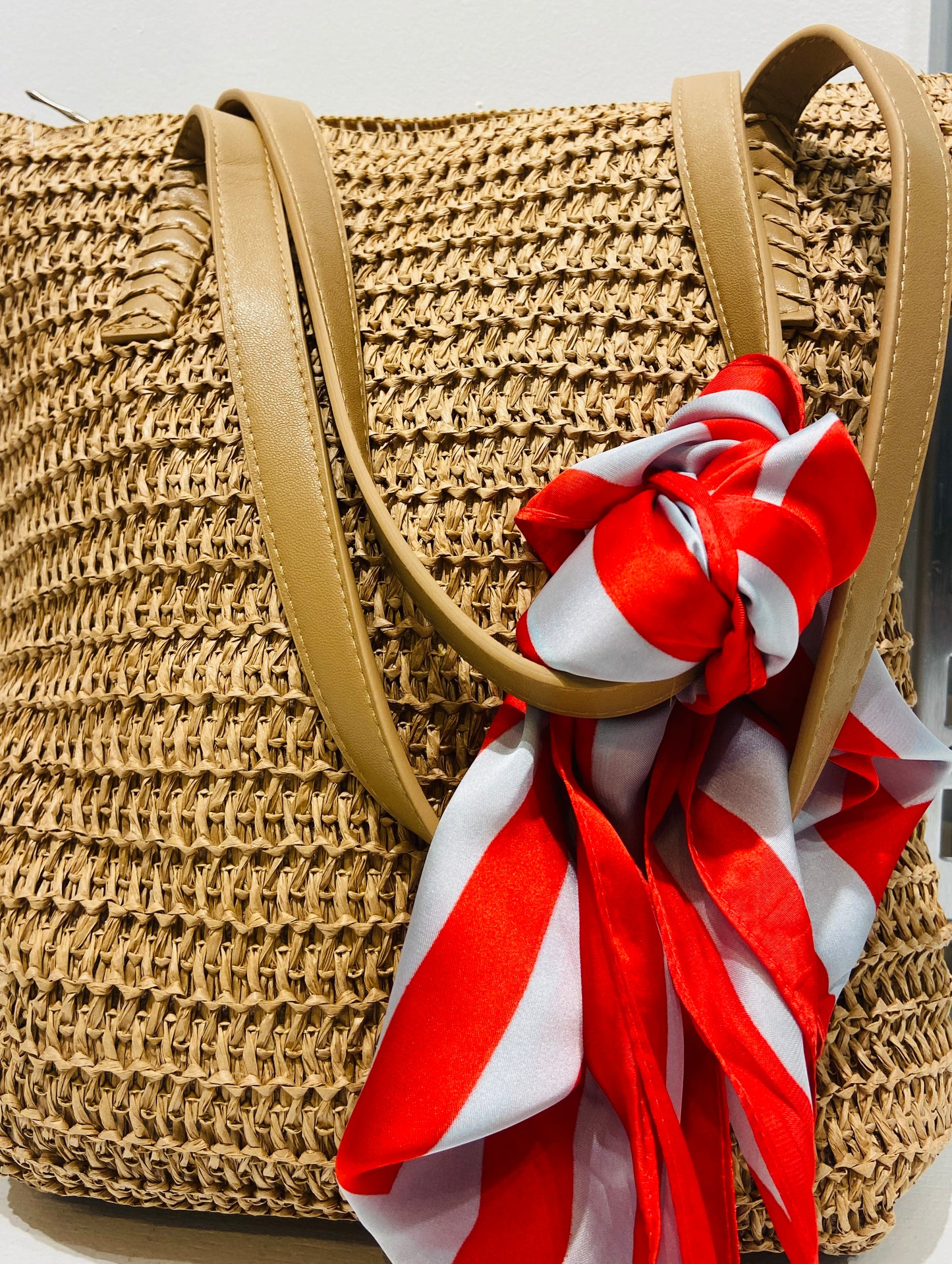 Premium  Straw Shoulder Tote bag Beige