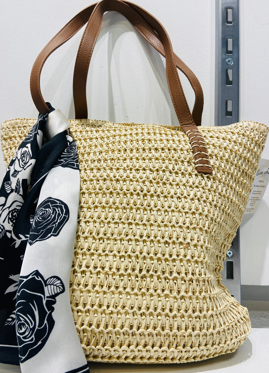 Premium Straw Shoulder Tote bag Camel