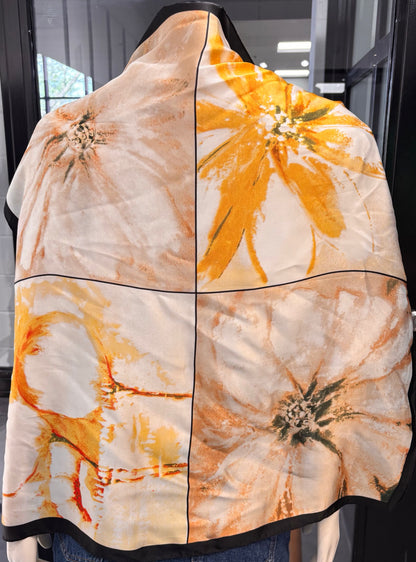 Silk Feeling Square Scarf Yellow