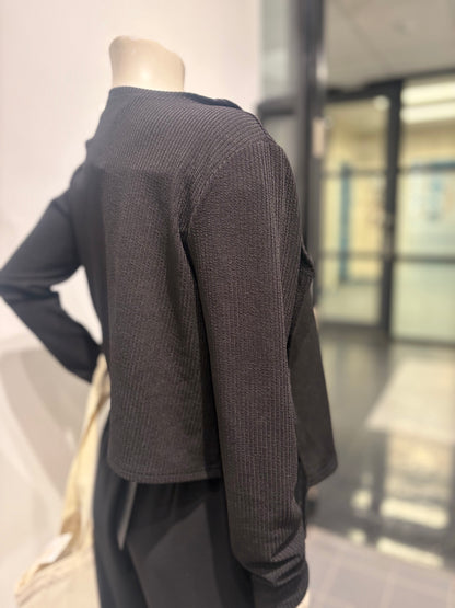 Black ribbed cropped cardigan