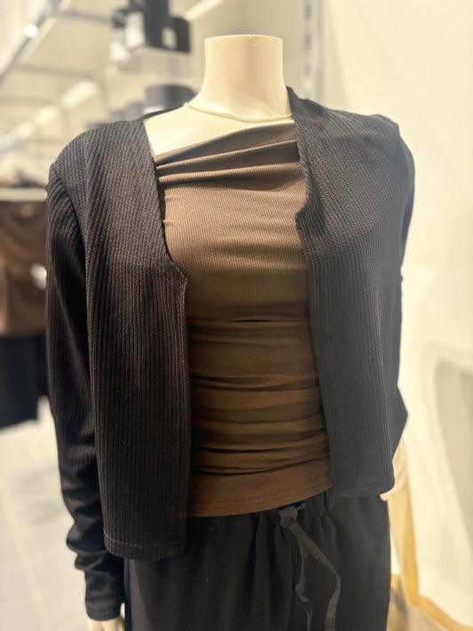Black ribbed cropped cardigan